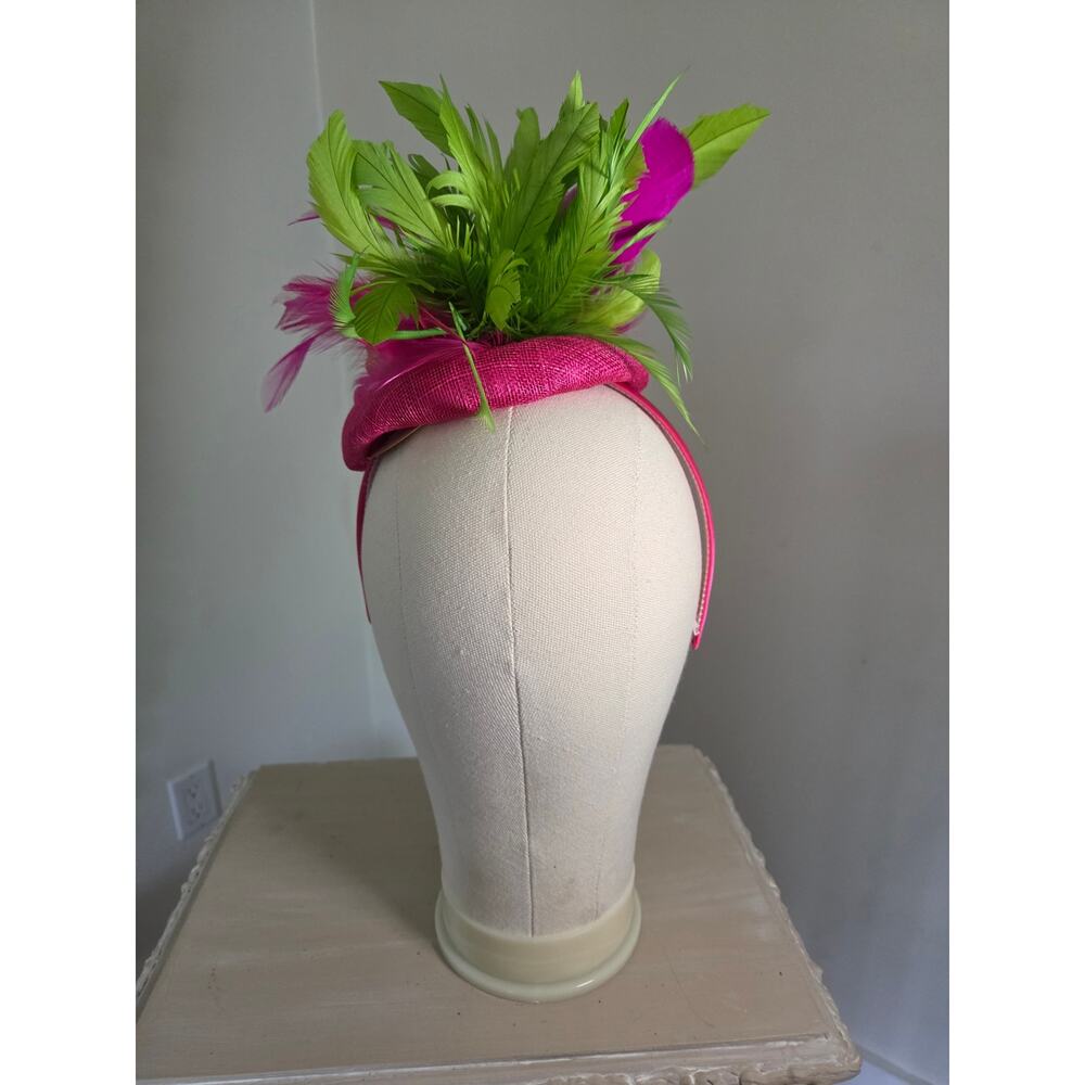 Custom Handmade Fuschia Lime Green Kentucky Derby Hat Fascinator Satin Headband - Picture 4 of 7